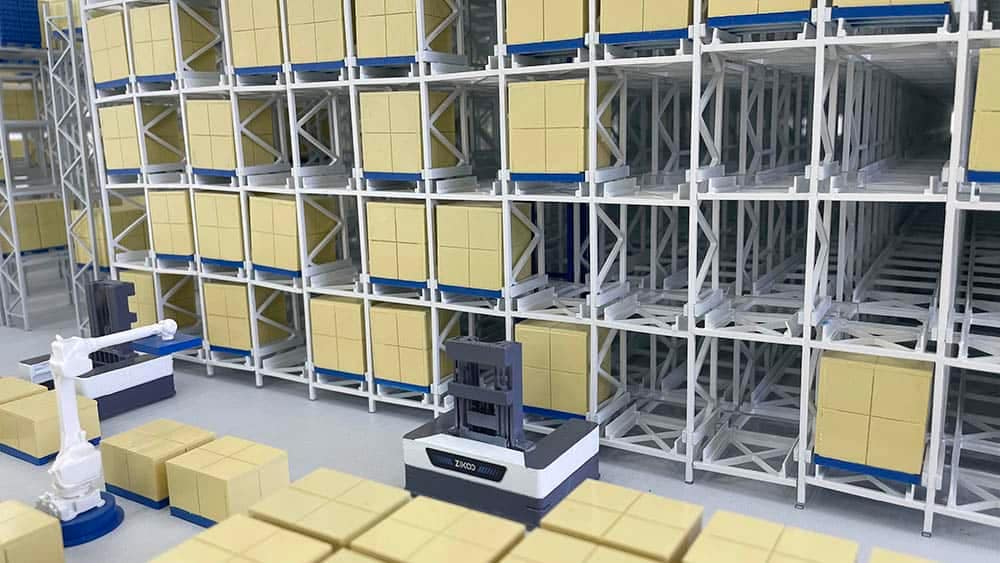 Zikoo Robotics Solution3：u Bot Omnidirectional Stacker Robot R Bot Smart Four Way Pallet Shuttle Sandbox3