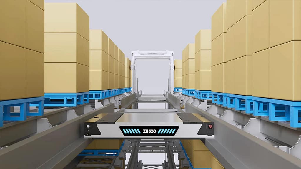 Zikoo Robotics Four-way shuttle for dense storage and Automated Storage and Retrieval System in Automatic 3D warehouse