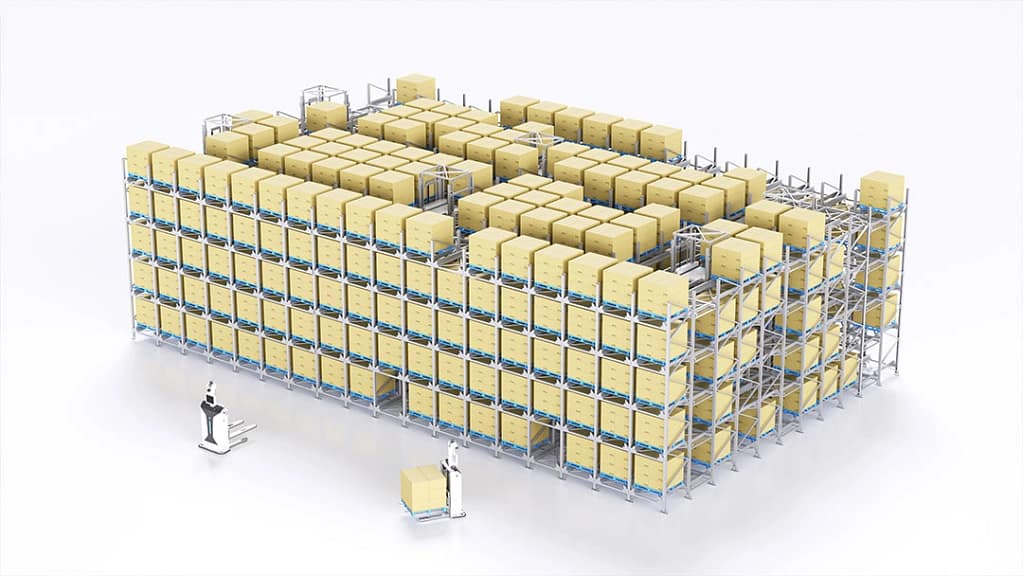 Zikoo Robotics six-way shuttle operating in dense storage system for maximum space utilization in automatic 3D warehouse