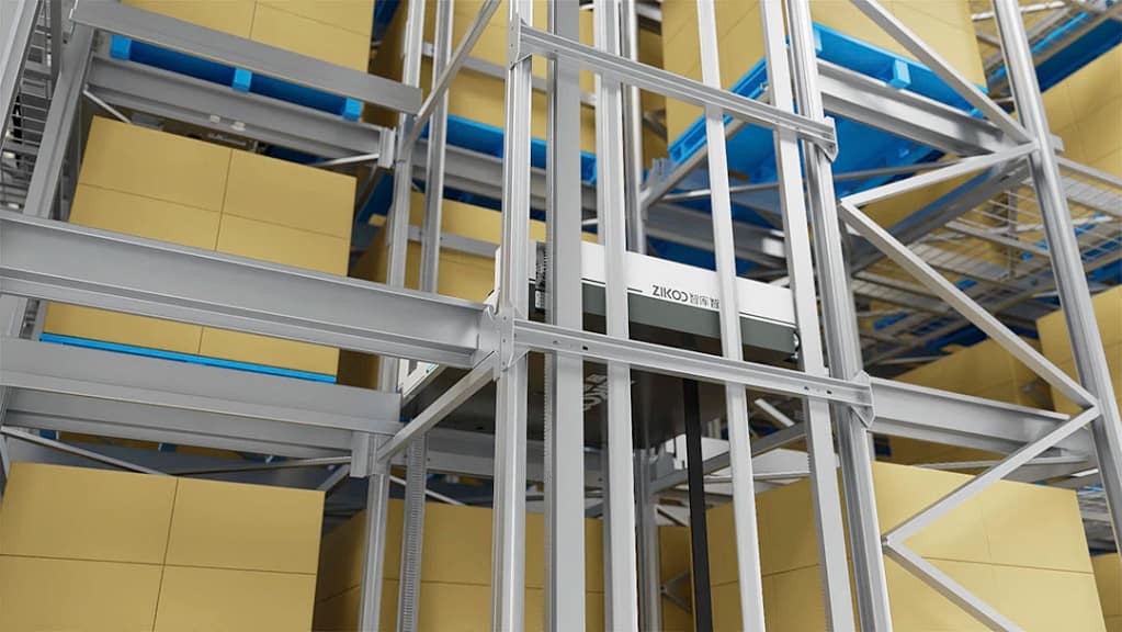 Zikoo Robotics vertical two-way shuttle for multi-level pallet handling in Automated Storage and Retrieval System
