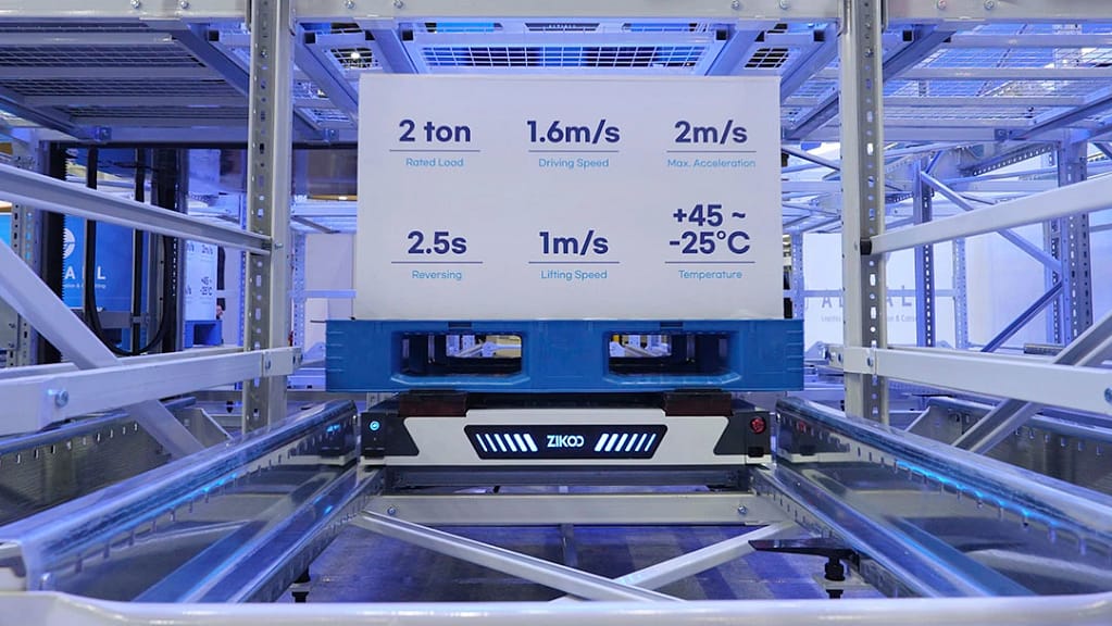Zikoo Robotics four-way shuttle for dense storage and automated storage retrieval system in automatic 3D warehouse