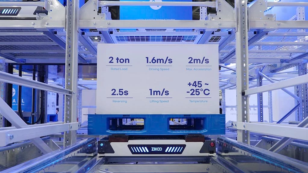 Zikoo Robotics four-way shuttle for dense storage and automated storage retrieval system in automatic 3D warehouse