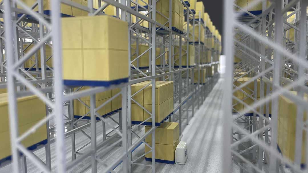 Zikoo Robotics narrow aisle storage system using four-way shuttles to increase pallet density and warehouse capacity