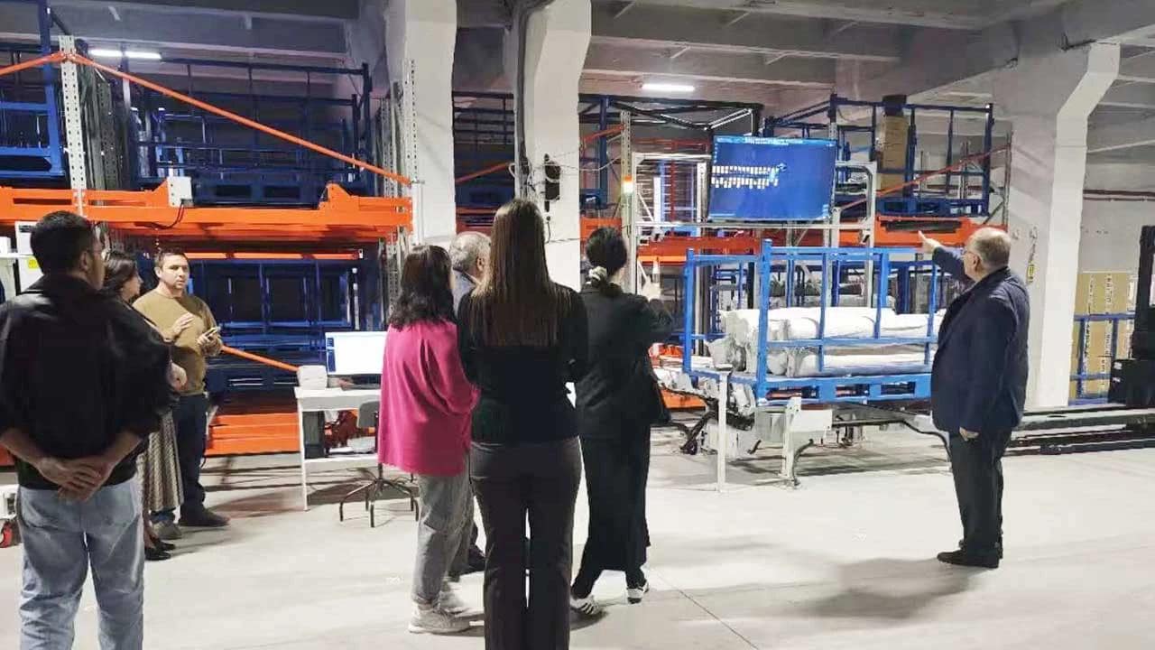 Four-Way Shuttle in Operation | Automated Pallet Handling for Fabric Rolls