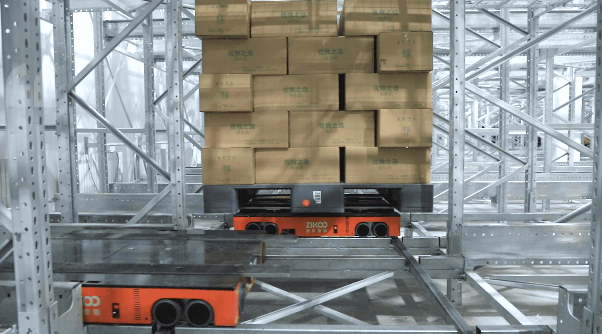 Zikoo Robotics R Bot Smart Four Way Pallet Shuttle Food Industry Dairy Giants Shelf To Person2