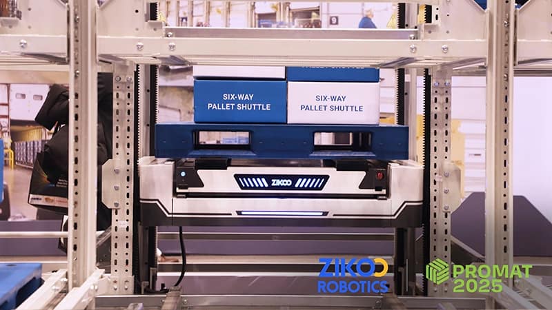 Zikoo Robotics six-way shuttle demonstrating Automated Storage and Retrieval System and Automatic 3D warehouse dense storage solutions