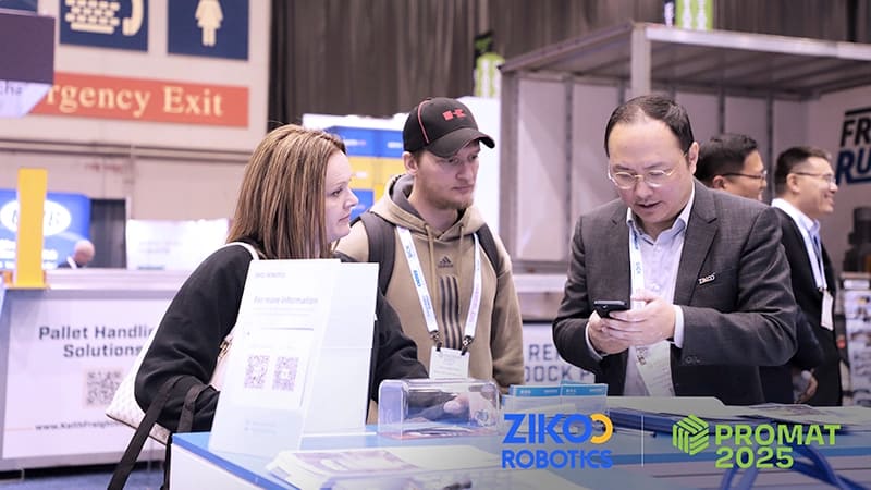 Zikoo Robotics live demonstration of dense storage automated storage retrieval system with six-way shuttle at expo