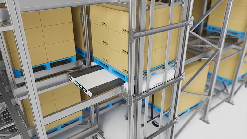 Zikoo Robotics six-way shuttle operating in dense storage system for maximum space utilization in automatic 3D warehouse
