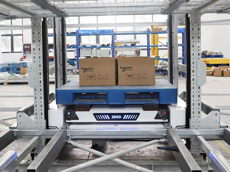 Zikoo Robotics six-way shuttle operating in dense storage system for maximum space utilization in automatic 3D warehouse
