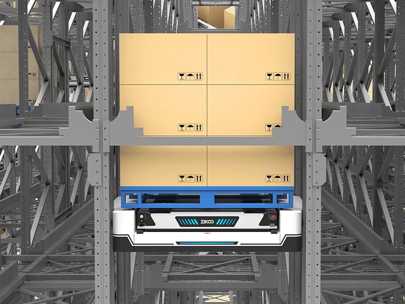 Zikoo Robotics Four-way shuttle for dense storage and Automated Storage and Retrieval System in Automatic 3D warehouse