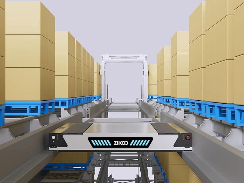 Zikoo Robotics four-way shuttle for dense storage and automated storage retrieval system in automatic 3D warehouse