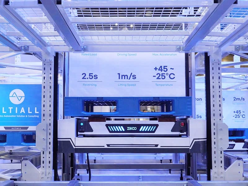Six-Way Shuttle moving in a dense storage layout