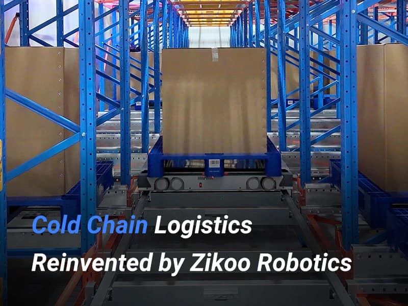 Four-way shuttle moving pallets inside high-density racking system